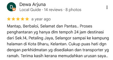 Google Review 5 Bintang RNZ Transport 5